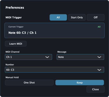 Preferences window